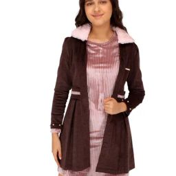 Cutecumber Kids Brown & Pink Striped Full Sleeves Dress with Chenille-image-67