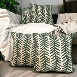 LUSHLYF Green & Beige Set of 4 Quirky Square Cushion Covers-28