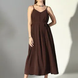 SHOWOFFFF Brown Cotton Regular Fit Dress-picture-10