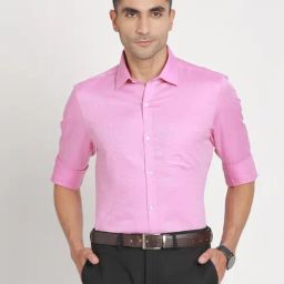 Turtle Pink Cotton Slim Fit Dobby Shirt-image-45