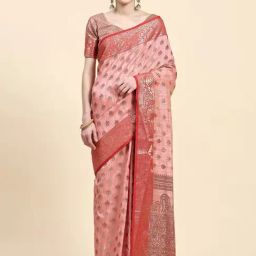 JUST FASHION Pink Silk Woven Saree With Unstitched Blouse-picture-32