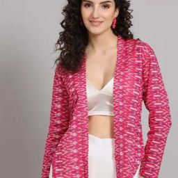 Powersutra Pink Cotton Regular Fit Printed Jacket-image-5