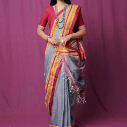 Unnati Silks Grey Cotton Woven Saree With Unstitched Blouse-picture-20