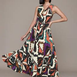 Label Ritu Kumar Black Chevron Fit & Flare Juno Long Dress-image-70