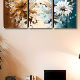 Myntra Elegant Homes Beige & Blue 3 Pieces Floral and Botanical Wall Arts-image-57
