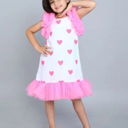 Pink Chick Girls Pink Cotton Frill Sleeves Printed A-Line Dress-image-72