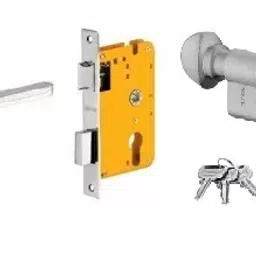 Dorset 60 mm Lever Handle Lock Set With Knob and Key Cylinder Silver Chrome HL ART-11