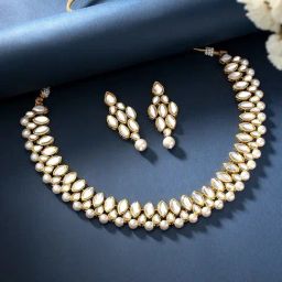 Peora Traditional White Pearl Drop Kundan Necklace & Drop Earrings Jewellery Set-12