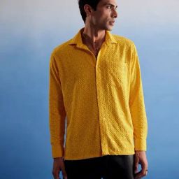 Vastramay Yellow Regular Fit Embroidered Shirt-picture-31
