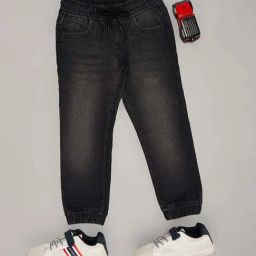 Pantaloons Junior Boys Jet Black Washed Track Bottoms & Joggers-image-88