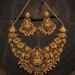 Kushal's Fashion Jewellery Ruby Green Gold Polished Antique Necklace Set for Women-picture-4