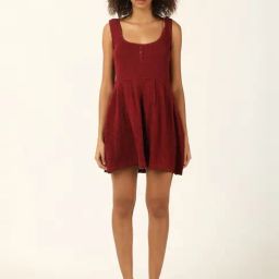 Forever 21 Maroon Cotton Self Pattern A-Line Dress-image-13