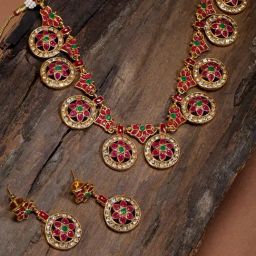 Zaveri Pearls Gold Tone Traditional Choker Necklace & Earring Set-ZPFK8982-9