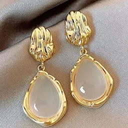 AGARWALPRODUCT Gold-Plated Moonstone Studded Teardrop Drop Earrings-picture-25