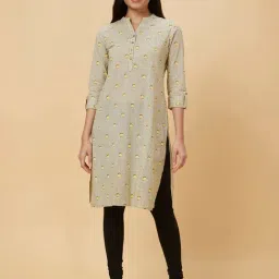 Globus Beige Floral Print Straight Kurta-image-73