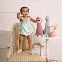 THE BABY TRUNK Infant Girls Green Embroidered Checks Bodysuit-image-97