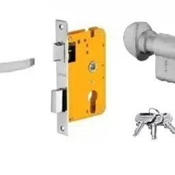 Dorset 60 mm Lever Handle Lock Set With Coin and Knob Cylinder Silver Chrome HL OS image 1
