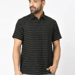Blamblack Black Relaxed Fit Striped Shirt-image-9