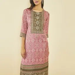 Soch Onion Pink Muslin Bandhani Print Straight Kurta with Pocket-picture-19