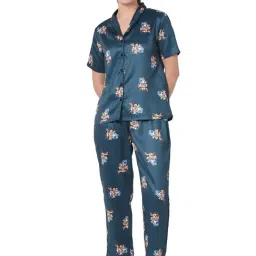 Smarty Pants Teal Blue Satin Print Shirt With Pyjamas-picture-24