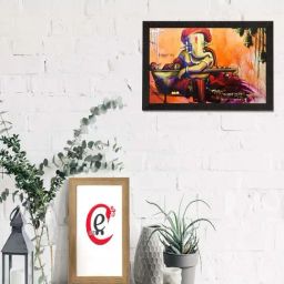 eCraftIndia Lord Ganesha Playing Sitar Matt Textured UV Art Painting-19