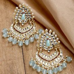 Karatcart Light Blue Chand Bali Earrings for Women-28