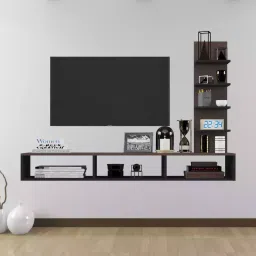Furnifry 3 Shelves Black 42 Inch(TV) Black and Brown Wood Wall Mounted Rectangular TV Cabinet-12