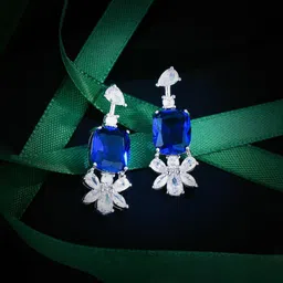 Jewels Galaxy Silver-Plated American Diamond Studded Floral Shaped Drop Earrings-image-45