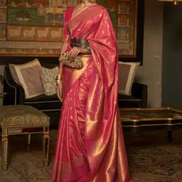 Elora Pink Linen Woven Saree With Unstitched Blouse-image-58