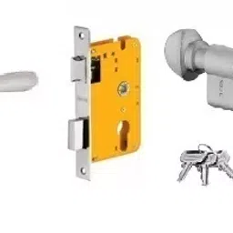 Dorset 60 mm Lever Handle Lock Set With Knob and Key Cylinder Silver Chrome HL PU-6