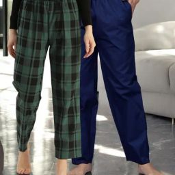 Kryptic Blue & Green Cotton Relaxed Fit Printed Lounge Pants - Pack of 2-image-74