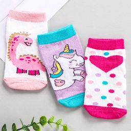 Cute Walk by Babyhug Ankle Length Anti Bacterial Socks Unicorn & Dragon Design Pack of 3- Pink-image-37