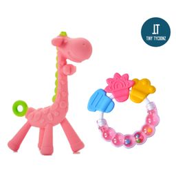 Tiny Tycoonz Silicone Combo Of Giraffe Shape & Rattle Handle Teethers - Pink-18