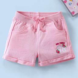 Babyhug Cotton Terry Knitted Mid Thigh Shorts With  Glitter Text Print - Pink-picture-17