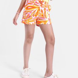 Pine Kids Cotton Knit Mid Thigh Length Abstract Printed Shorts - Orange-image-8