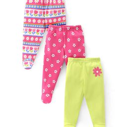 Babyhug 100% Cotton Interlock Knit Bootie Legging Floral Print Pack Of 3 - Multicolor-image-69