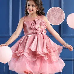 Mark & Mia Woven Sleeveless Knee Length Partywear Frock with Floral Applique - Pink-picture-2