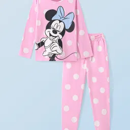 Honeyhap Disney Single Jersey Full Sleeves Night Suit With Minnie Mouse Print - Pink-picture-23