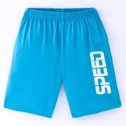 Taeko Single Jersey Knit Knee Length Shorts with Text Print - Blue-image-16