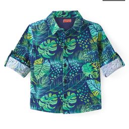 Babyhug Cotton Knit Full Sleeves  Shirt  with Tropical  Print - Navy Blue-image-99