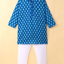Exclusive from Jaipur Cotton Woven Full Sleeves Floral Printed Kurta Pyjama Set - Blue-image-44