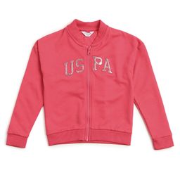 US Polo Assn Cotton Knit Full Sleeves High Neck Solid Colour Sweatjacket With Foil Print Detailing - Pink-image-78