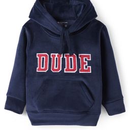 Bodycare Fleece Knit Full Sleeves Hooded Sweatshirt with Text Patch - Navy Blue-image-57