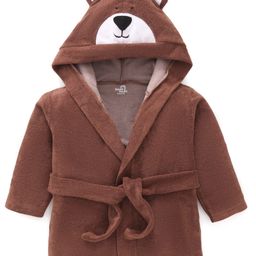 Doodle Poodle Terry Knit Full Sleeves Hooded Bath Robe with Bear Applique - Brown-image-36