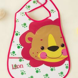 Yellow Bee PVC Cute Lion-Themed Waterproof Baby Bib with Paw Print Design for Boys- Pink & Brown-11