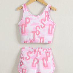 Mark & Mia Sleeveless Two Piece Swimsuit with Text Print - Pink-image-61