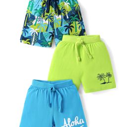 Babyhug Single Jersey Knit Shorts with Beach Theme Print Pack of 3 - Blue & Limegreen-image-65