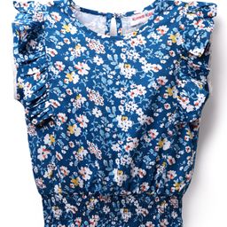 Kookie Kids Rayon Woven Frill Sleeves Floral Printed Top With Lace Detailing & Elasticated Hem - Royal Blue-image-94