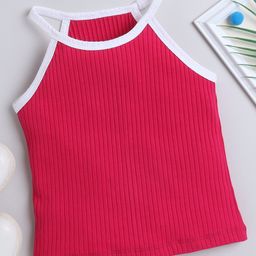 Aww Hunnie Cotton Rib Sleeveless Self Designed Top - Pink-image-23