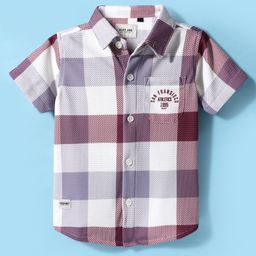 Ruff Knit Half Sleeves Checks Shirt - Lavender-image-108